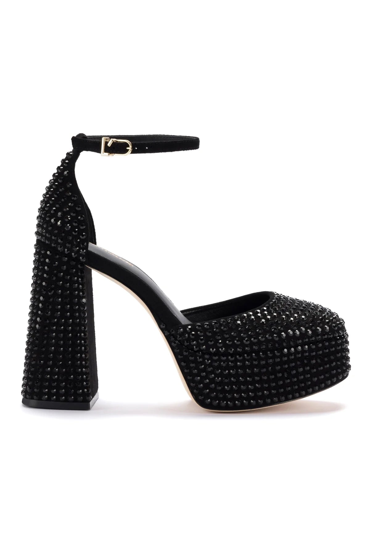 Larroude Ari Crystal Pump In Monochrome Black Suede
