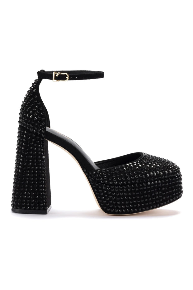 Larroude Ari Crystal Pump In Monochrome Black Suede