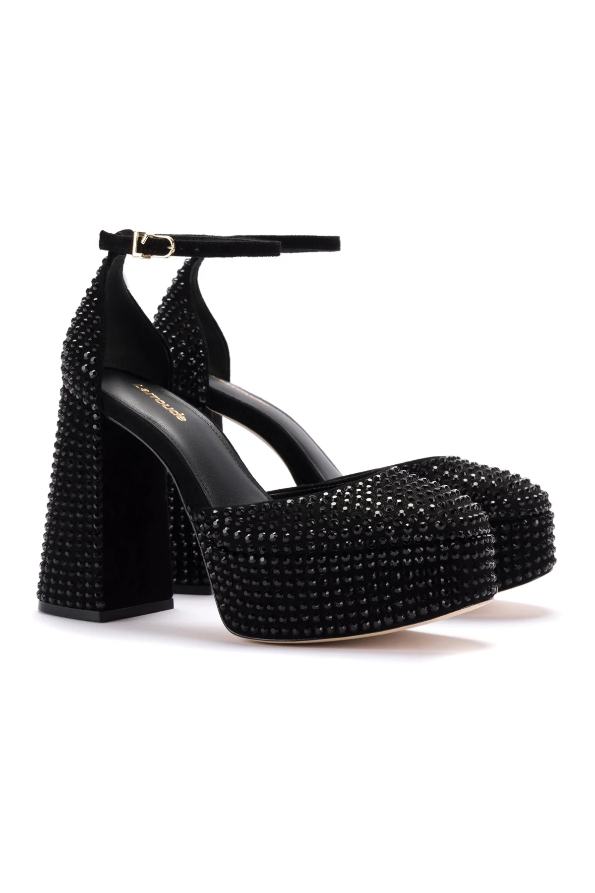 Larroude Ari Crystal Pump In Monochrome Black Suede