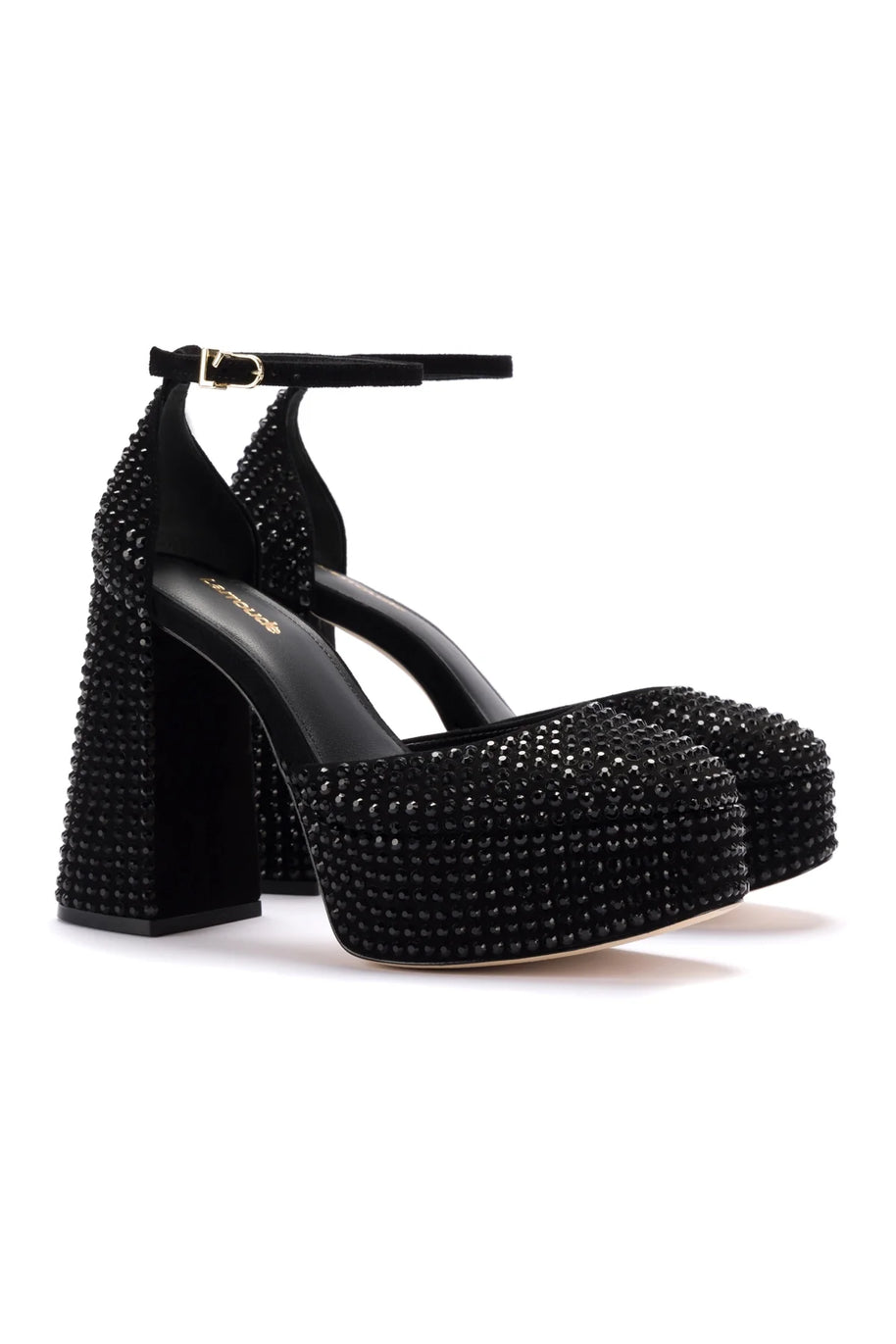 Larroude Ari Crystal Pump In Monochrome Black Suede
