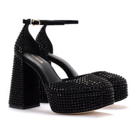 Larroude Ari Crystal Pump In Monochrome Black Suede