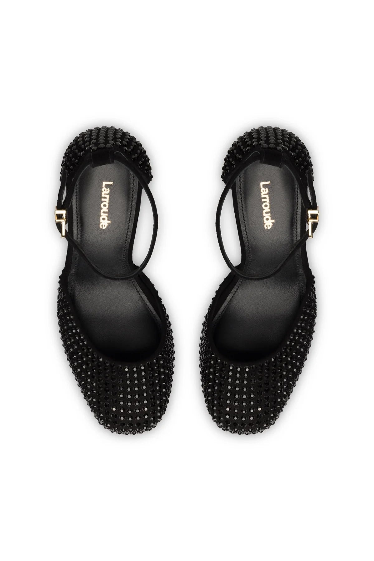 Larroude Ari Crystal Pump In Monochrome Black Suede