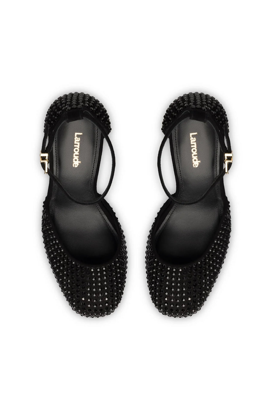 Larroude Ari Crystal Pump In Monochrome Black Suede