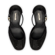Larroude Ari Crystal Pump In Monochrome Black Suede
