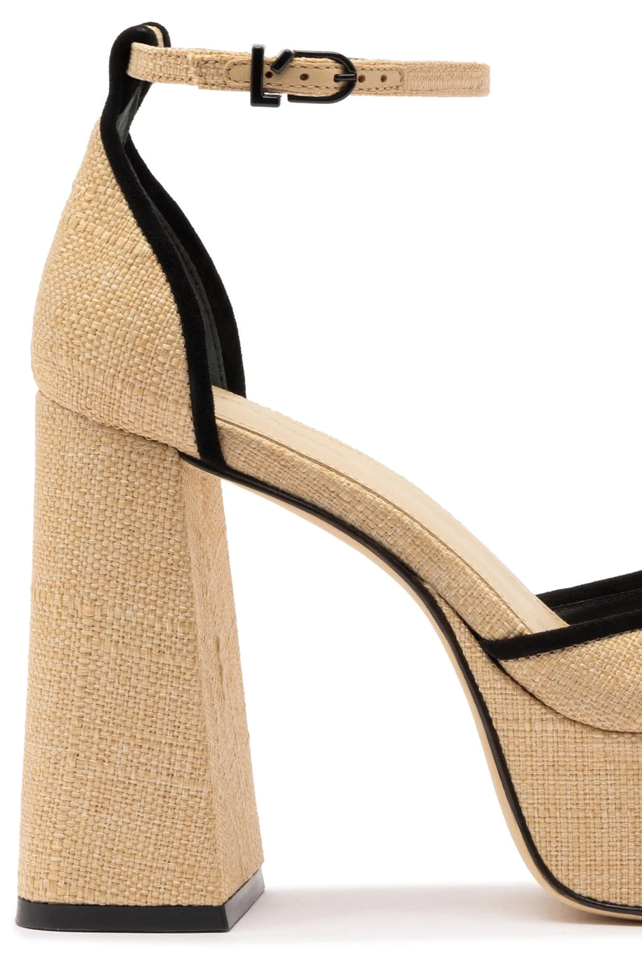 Larroude Ari Pump In Beige Raffia and Black Trimming