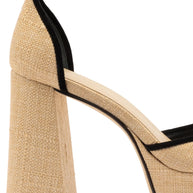 Larroude Ari Pump In Beige Raffia and Black Trimming