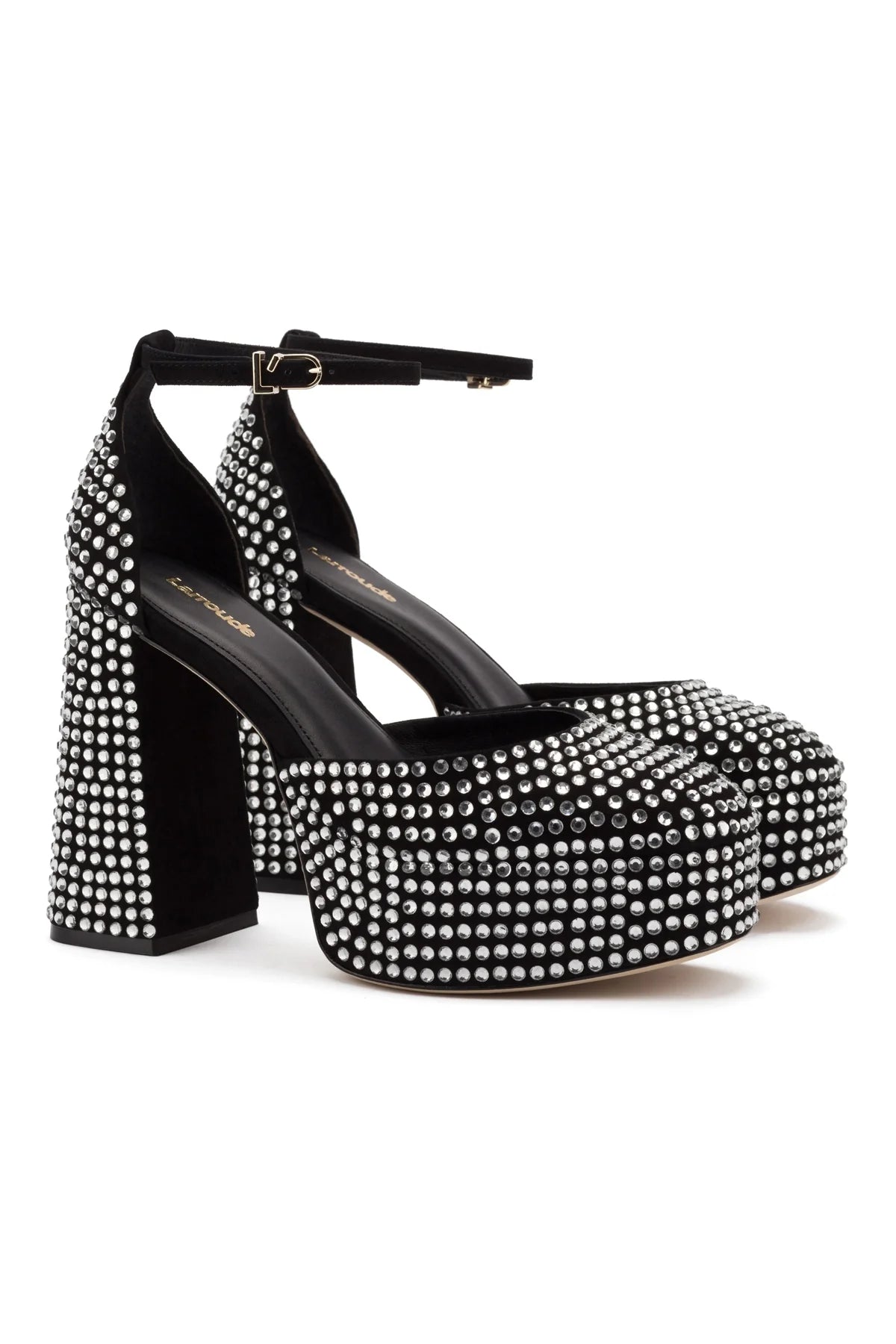 Larroude Ari Crystal Pump In Black Suede