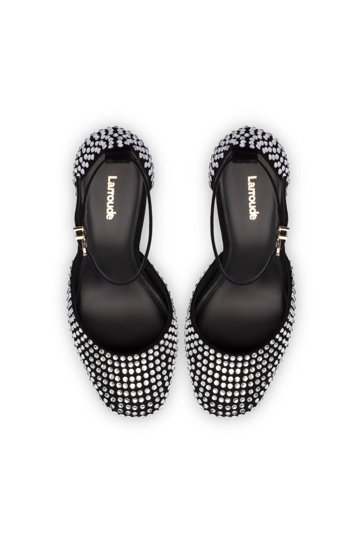 Larroude Ari Crystal Pump In Black Suede
