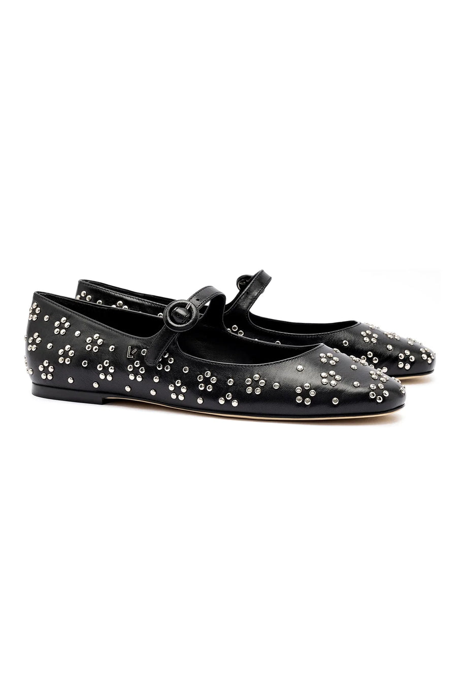 Larroude Blair Ballet Flat In Black Leather And Metallic Studs