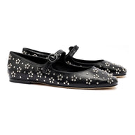 Larroude Blair Ballet Flat In Black Leather And Metallic Studs