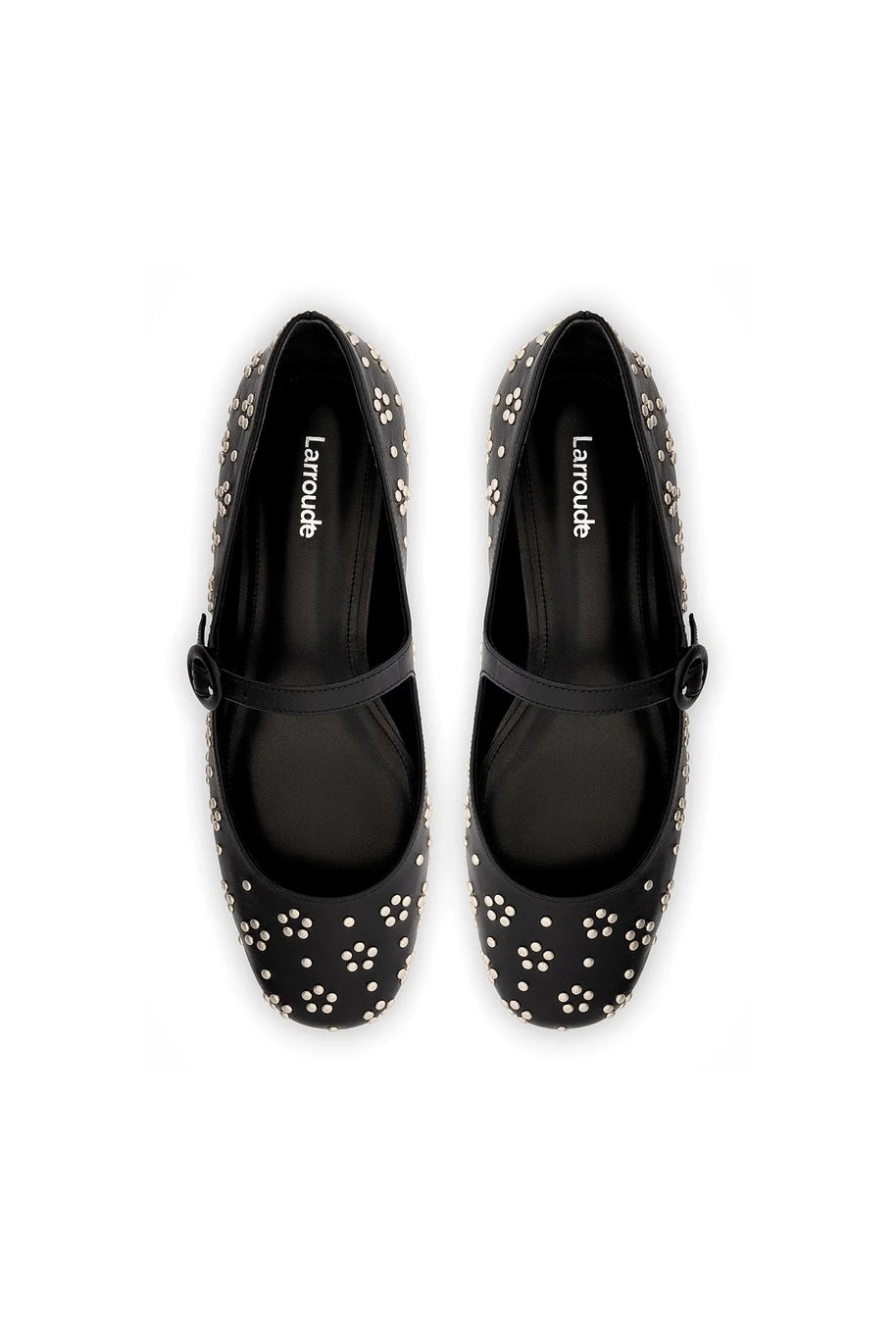 Larroude Blair Ballet Flat In Black Leather And Metallic Studs