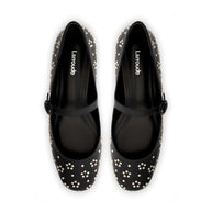 Larroude Blair Ballet Flat In Black Leather And Metallic Studs