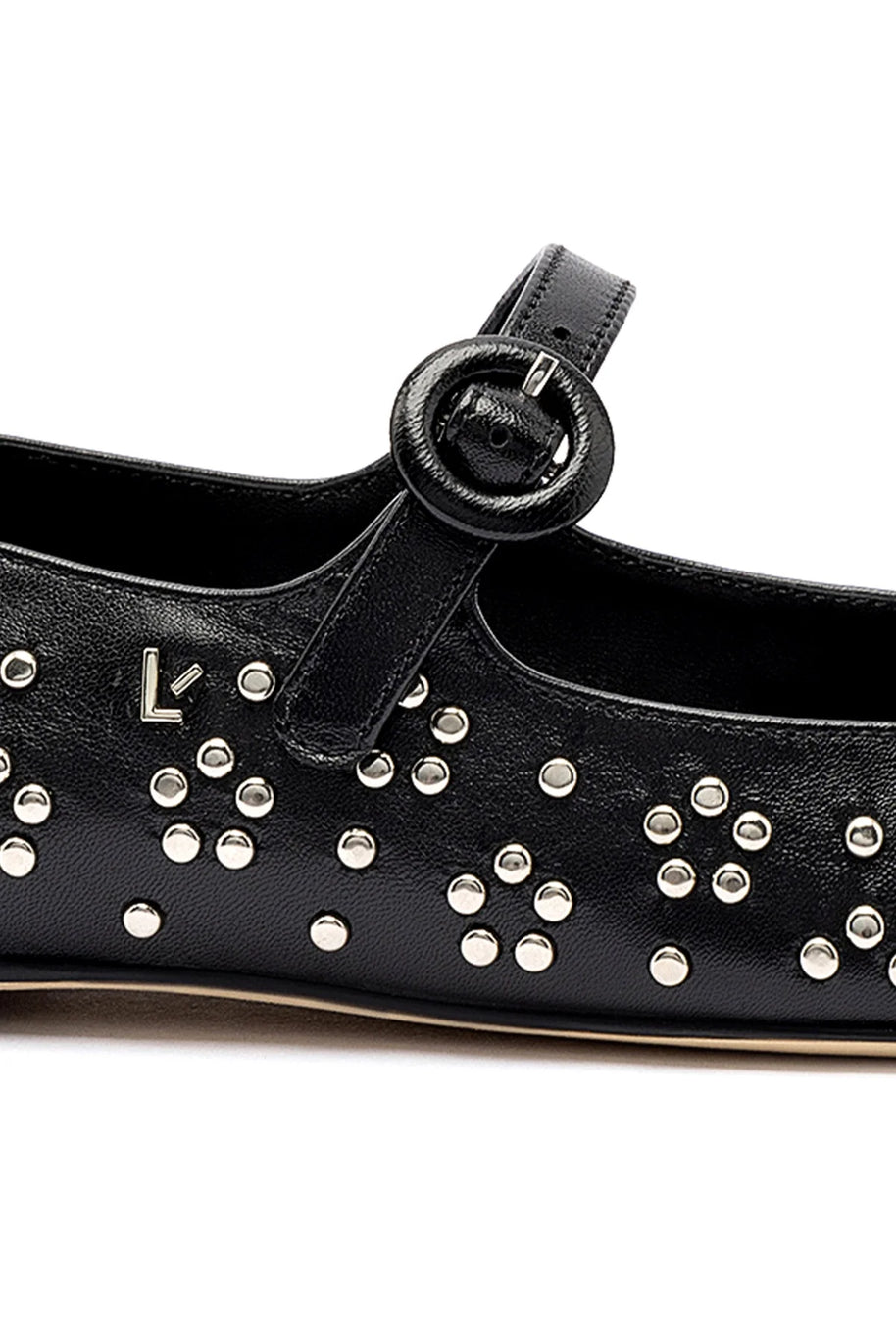 Larroude Blair Ballet Flat In Black Leather And Metallic Studs