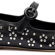 Larroude Blair Ballet Flat In Black Leather And Metallic Studs
