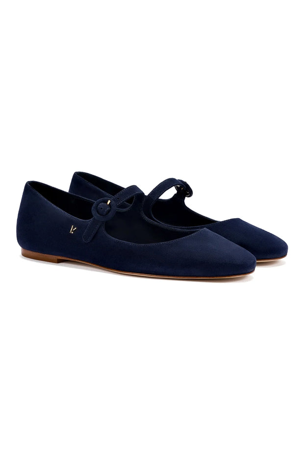 Larroude Blair Ballet Flat In Navy Suede