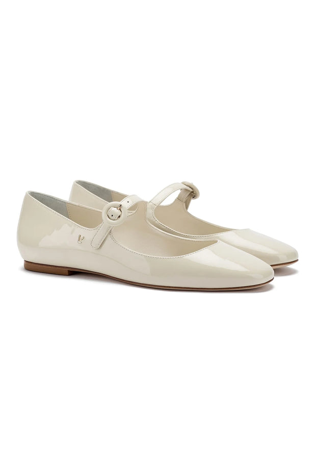 Larroude Blair Ballet Flat In Ivory Patent Leather
