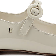 Larroude Blair Ballet Flat In Ivory Patent Leather