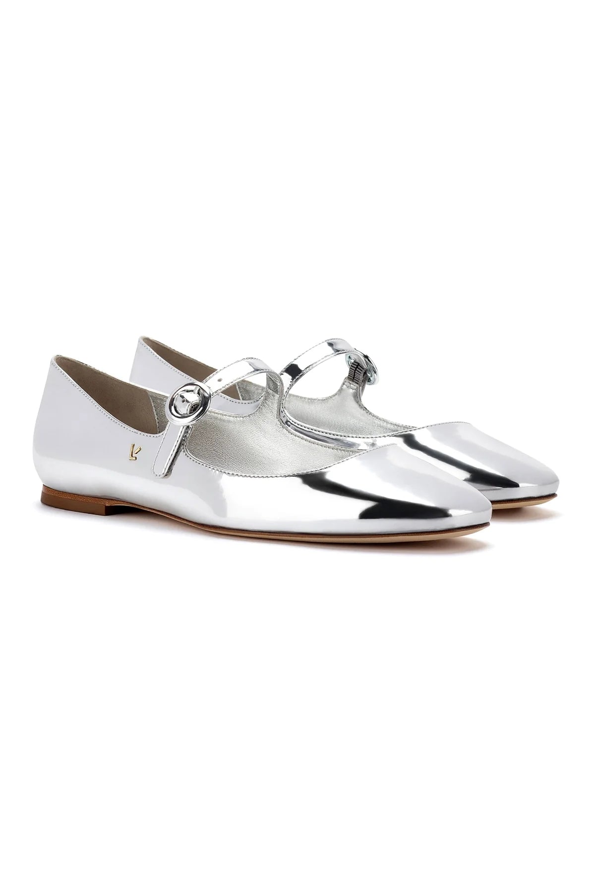 Larroude Blair Ballet Flat In Silver Specchio