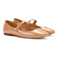 Larroude Blair Ballet Flat In Tan Patent Leather