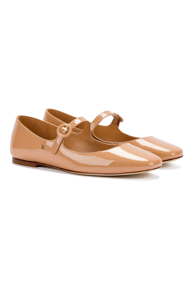 Larroude Blair Ballet Flat In Tan Patent Leather