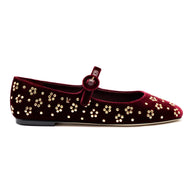 Larroude Blair Ballet Flat In Wine Velvet And Gold Studs