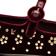 Larroude Blair Ballet Flat In Wine Velvet And Gold Studs
