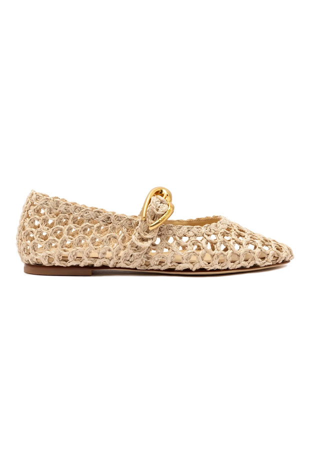 Larroude Verona Macrame In Beige Embroidered Raffia