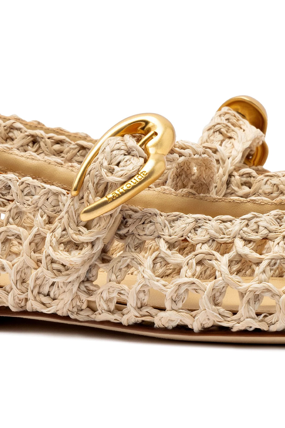 Larroude Verona Macrame In Beige Embroidered Raffia