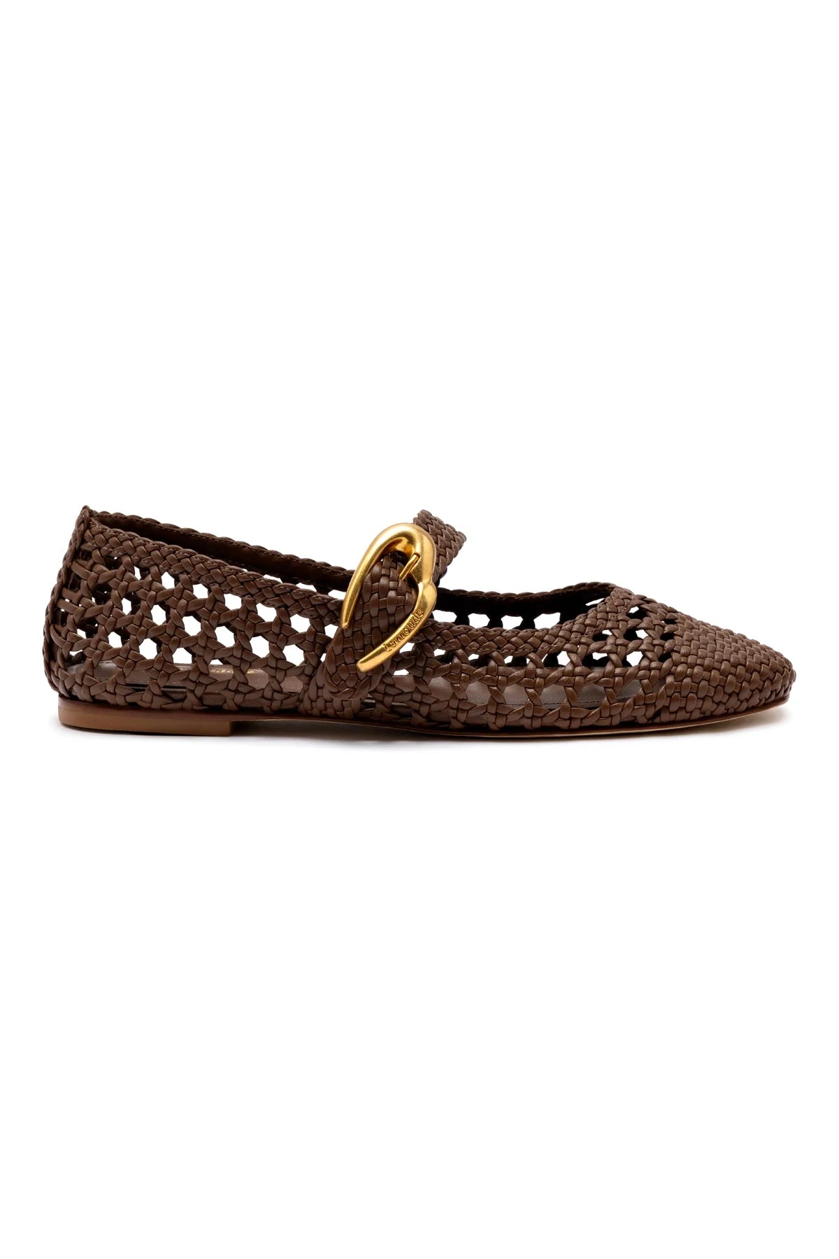 Larroude Verona Macrame Ballet Flat In Burnt Umber Leather