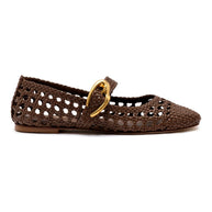 Larroude Verona Macrame Ballet Flat In Burnt Umber Leather