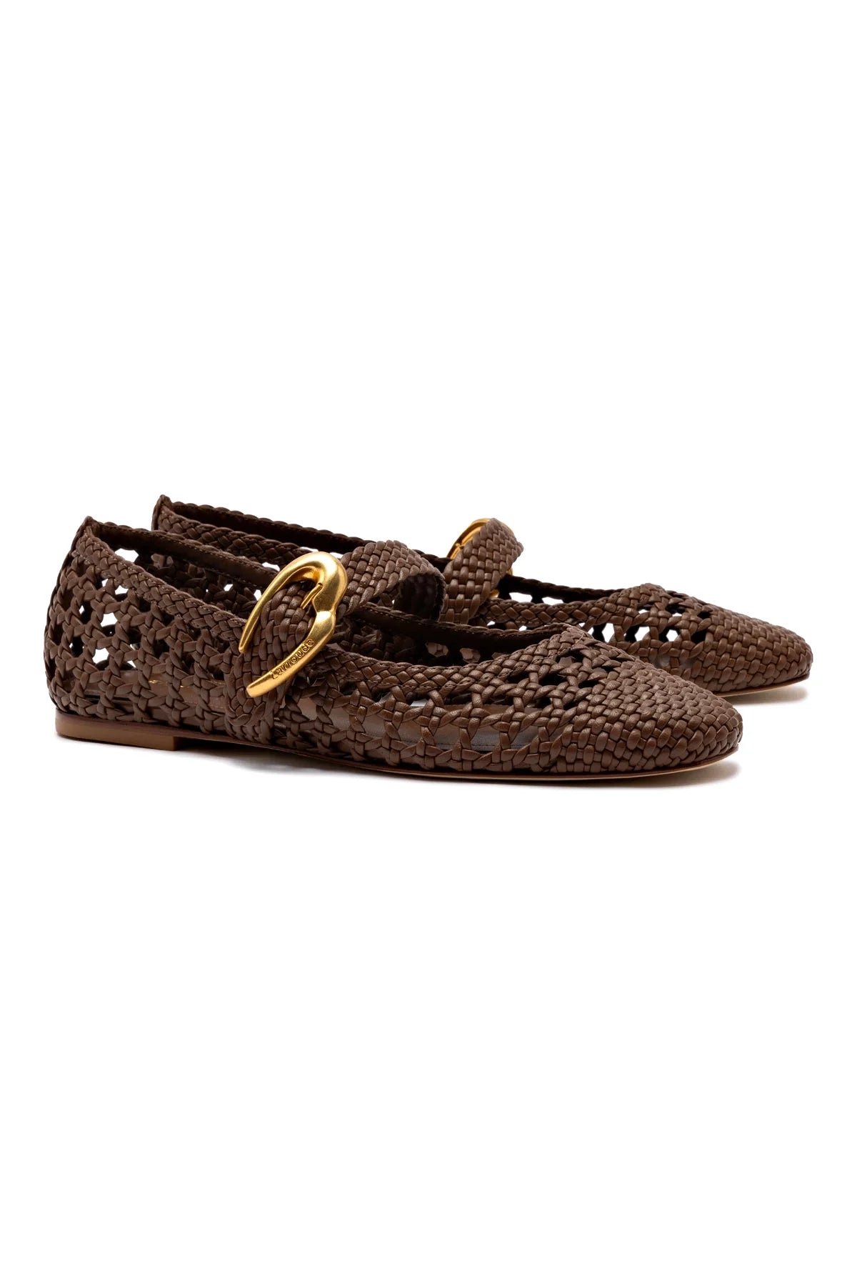 Larroude Verona Macrame Ballet Flat In Burnt Umber Leather