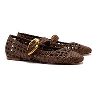 Larroude Verona Macrame Ballet Flat In Burnt Umber Leather