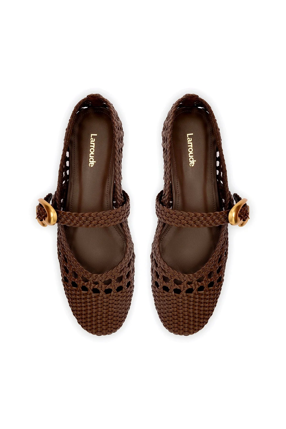 Larroude Verona Macrame Ballet Flat In Burnt Umber Leather