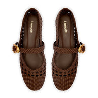 Larroude Verona Macrame Ballet Flat In Burnt Umber Leather
