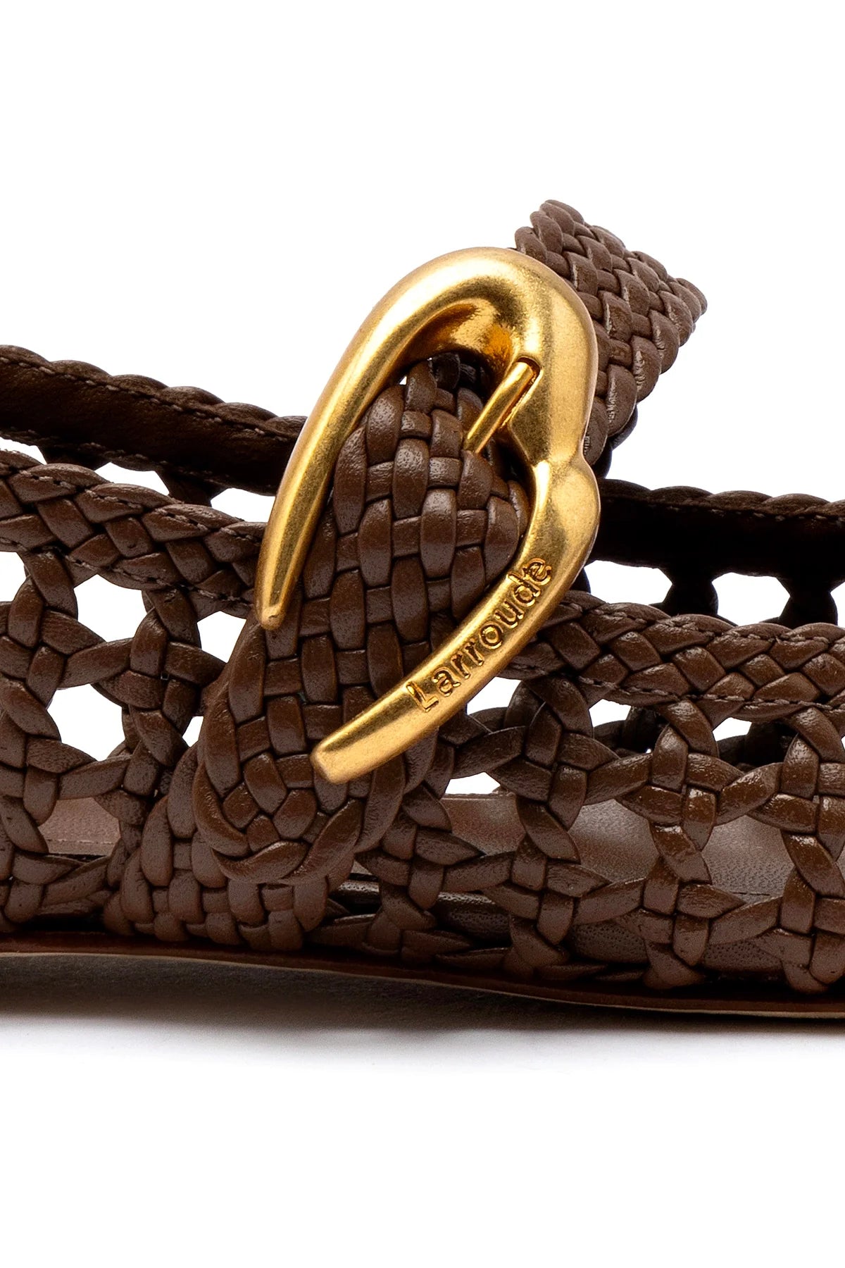 Larroude Verona Macrame Ballet Flat In Burnt Umber Leather