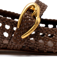 Larroude Verona Macrame Ballet Flat In Burnt Umber Leather