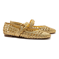 Larroude Verona Macrame Ballet Flat In Gold Metallic Leather