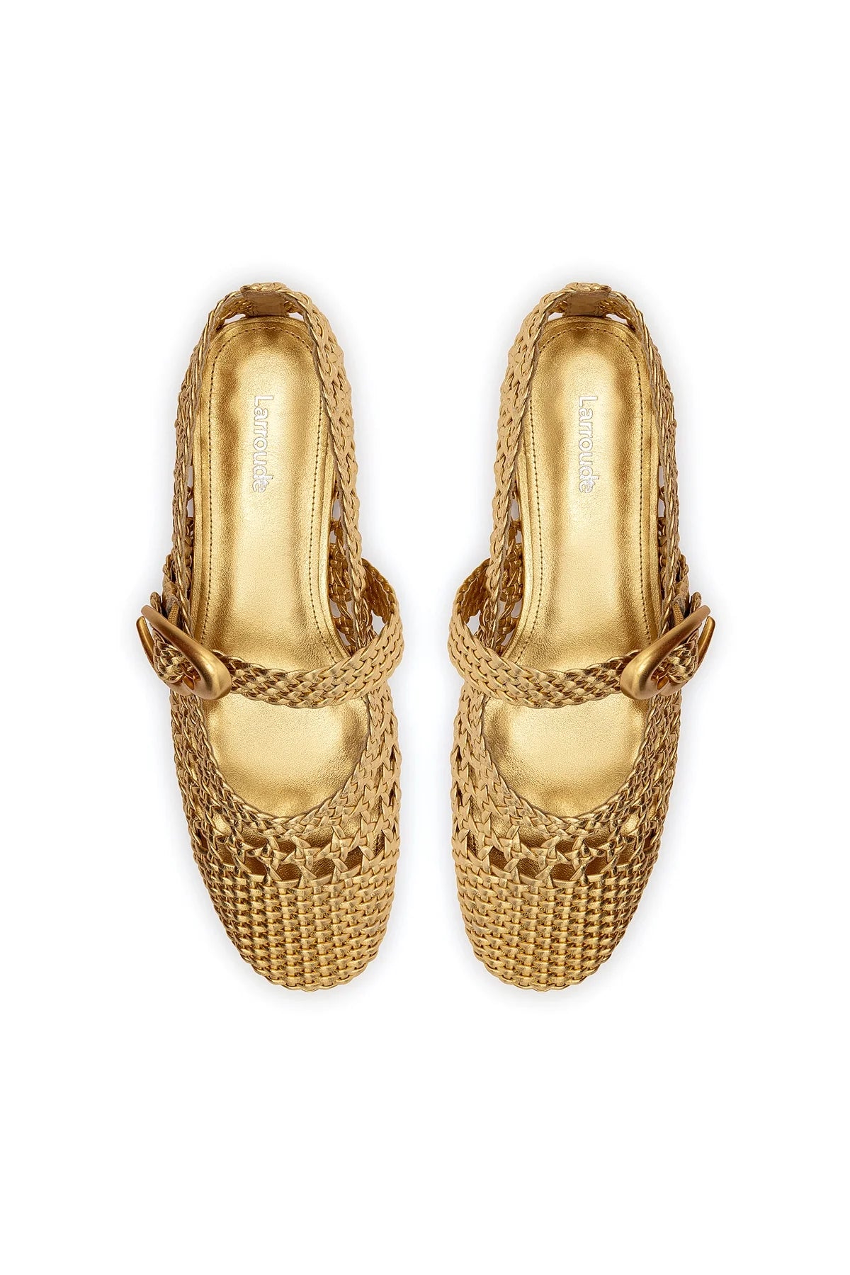 Larroude Verona Macrame Ballet Flat In Gold Metallic Leather