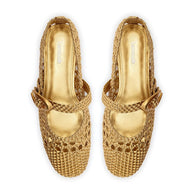 Larroude Verona Macrame Ballet Flat In Gold Metallic Leather