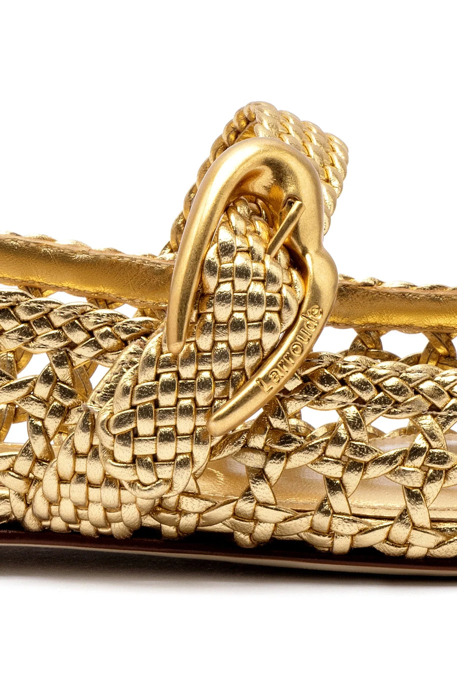 Larroude Verona Macrame Ballet Flat In Gold Metallic Leather