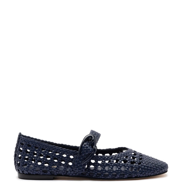Larroude Verona Macrame Ballet Flat In Navy Leather