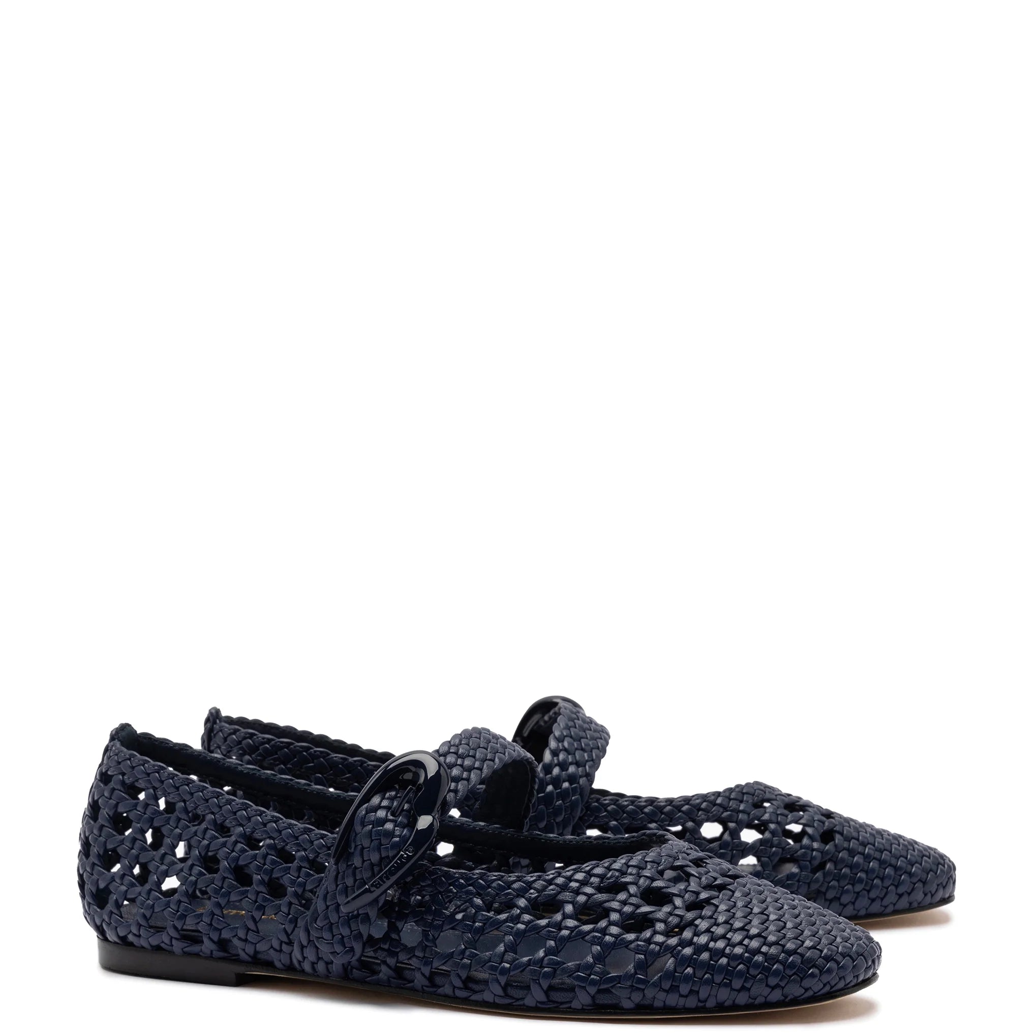 Larroude Verona Macrame Ballet Flat In Navy Leather