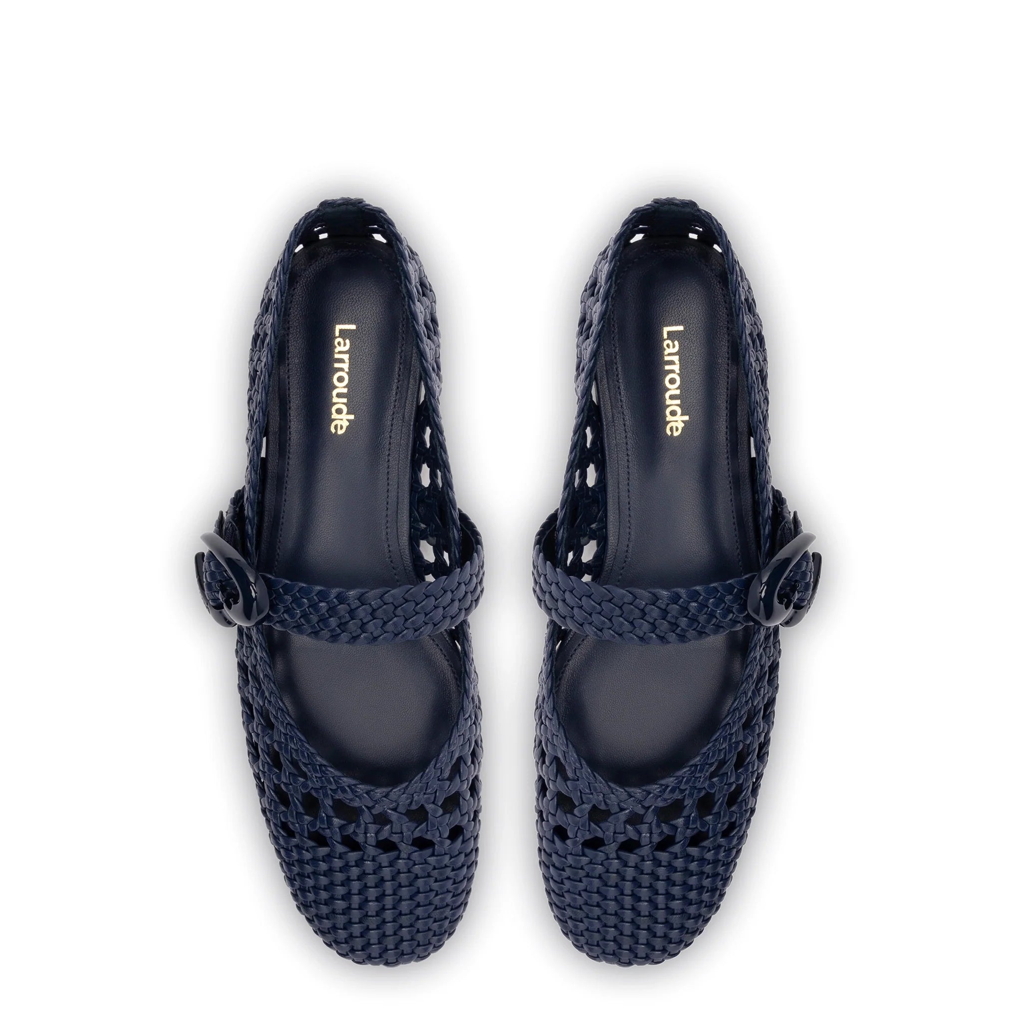 Larroude Verona Macrame Ballet Flat In Navy Leather