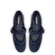 Larroude Verona Macrame Ballet Flat In Navy Leather