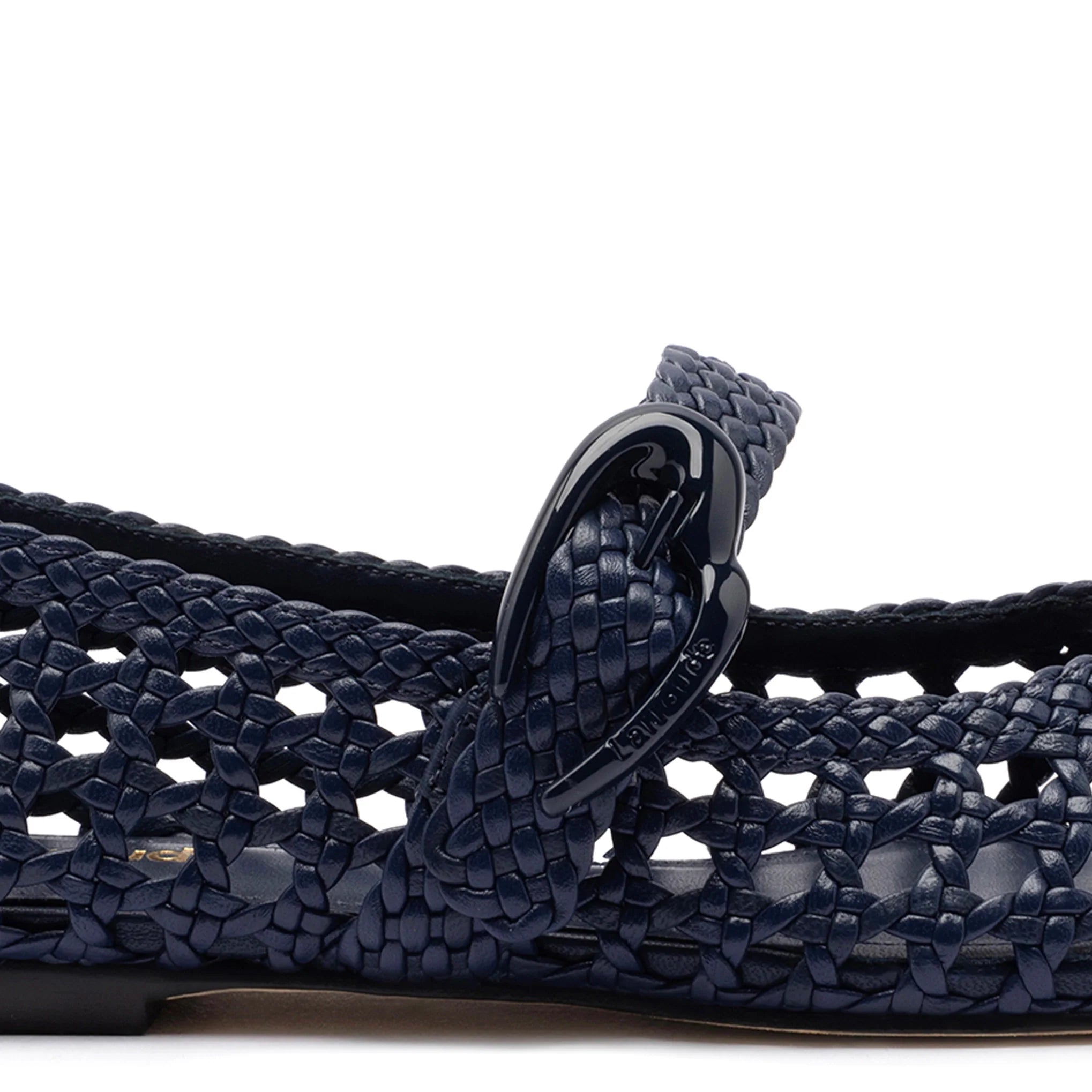 Larroude Verona Macrame Ballet Flat In Navy Leather