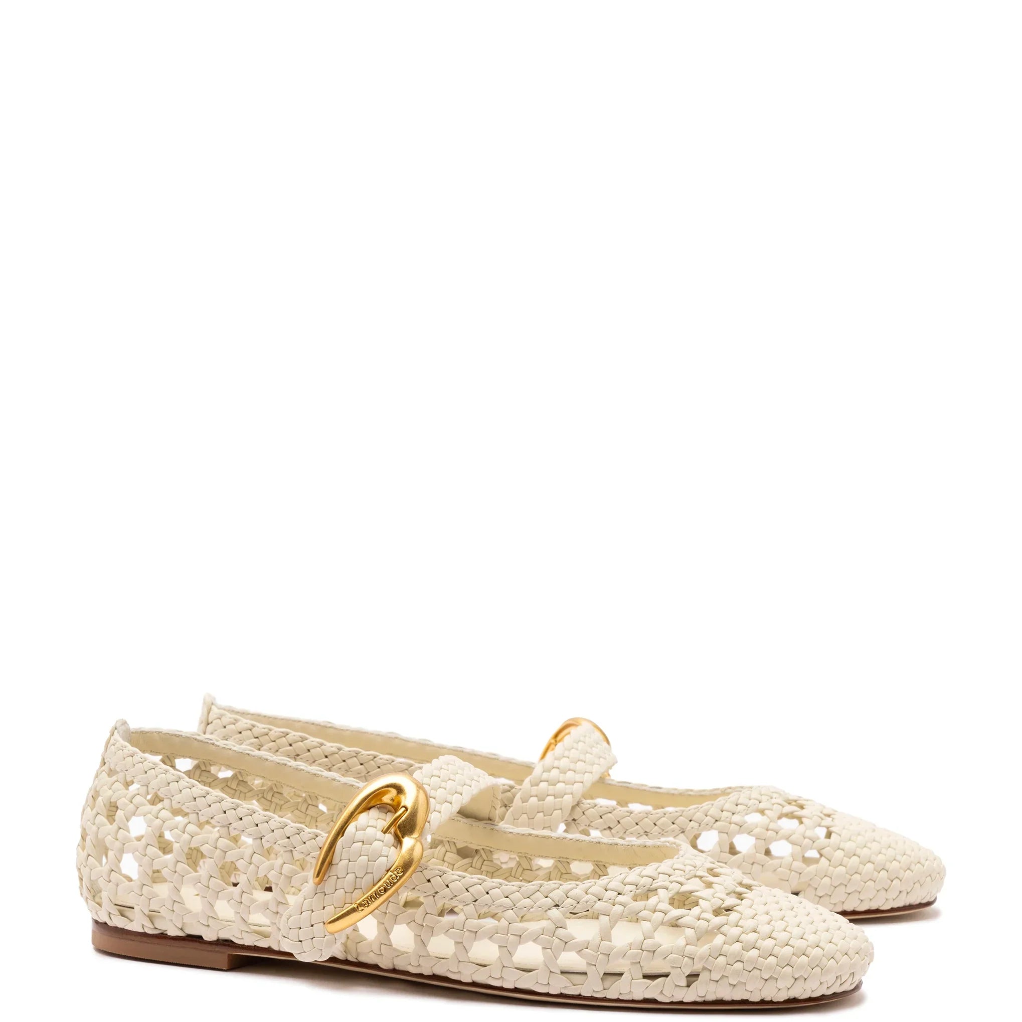 Larroude Verona Macrame Ballet Flat In Ivory Leather