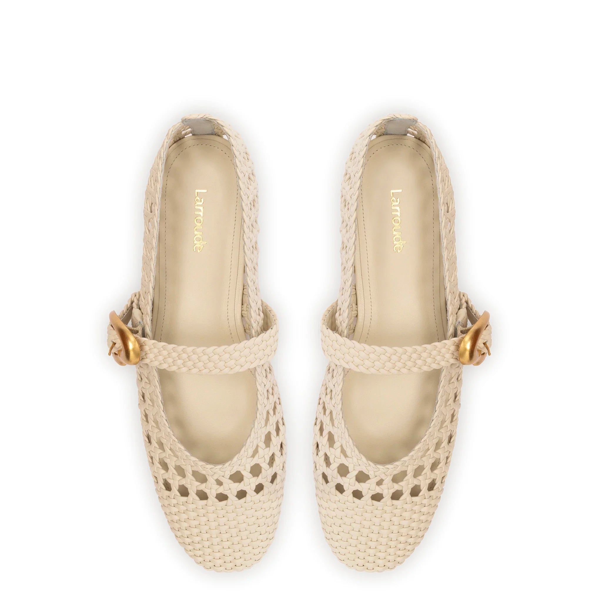 Larroude Verona Macrame Ballet Flat In Ivory Leather