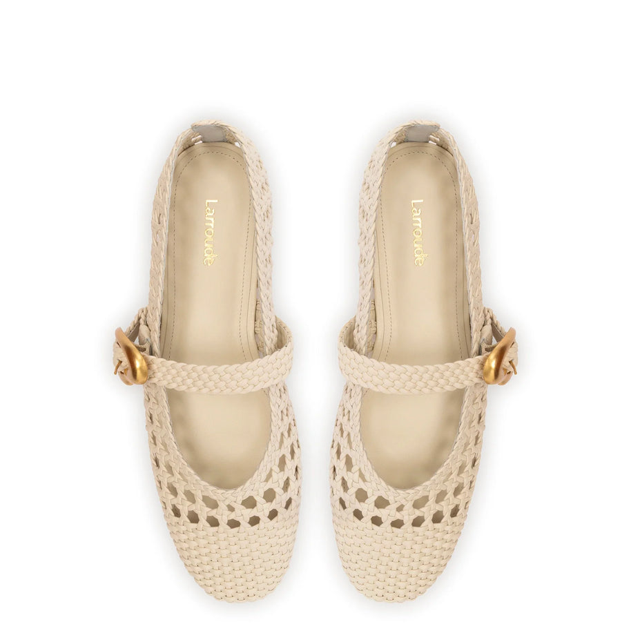 Larroude Verona Macrame Ballet Flat In Ivory Leather