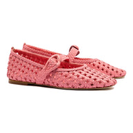 Larroude Verona Macrame Ballet Flat In Sorbet Pink Leather