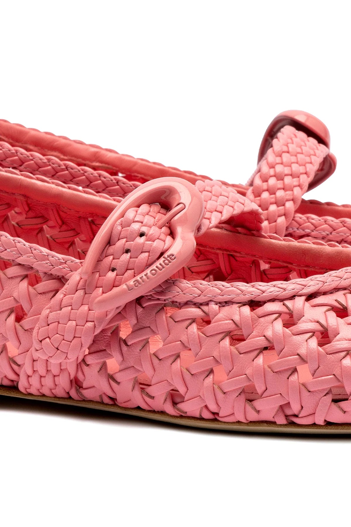 Larroude Verona Macrame Ballet Flat In Sorbet Pink Leather